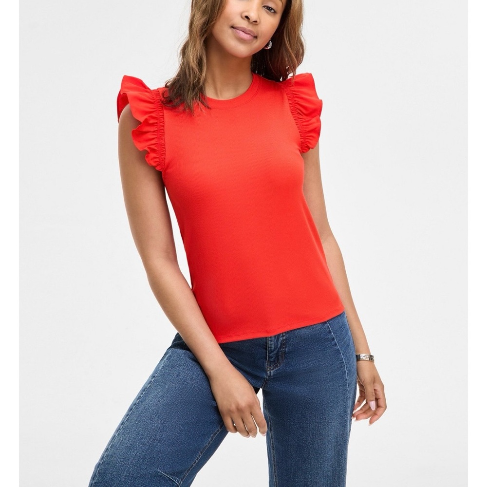 On 34th Women's Red Ruffle Sleeve Top